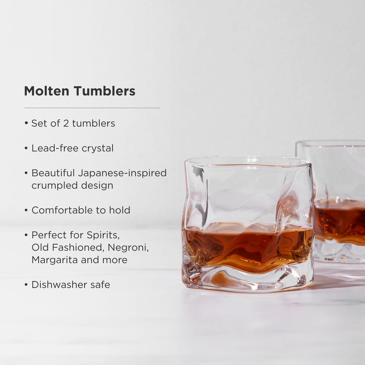 Molten Tumblers Viski stemless crystal glasses with crumpled design set of 2 tumblers on Tampa Home & Garden Store