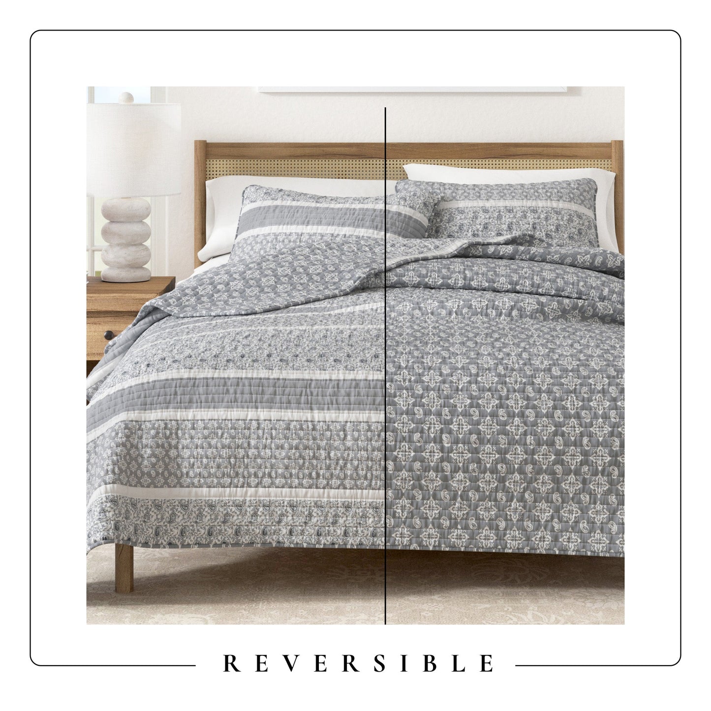 Reversible Paisley Stripe Microfiber Quilt