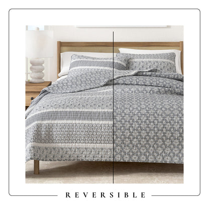 Reversible Paisley Stripe Microfiber Quilt