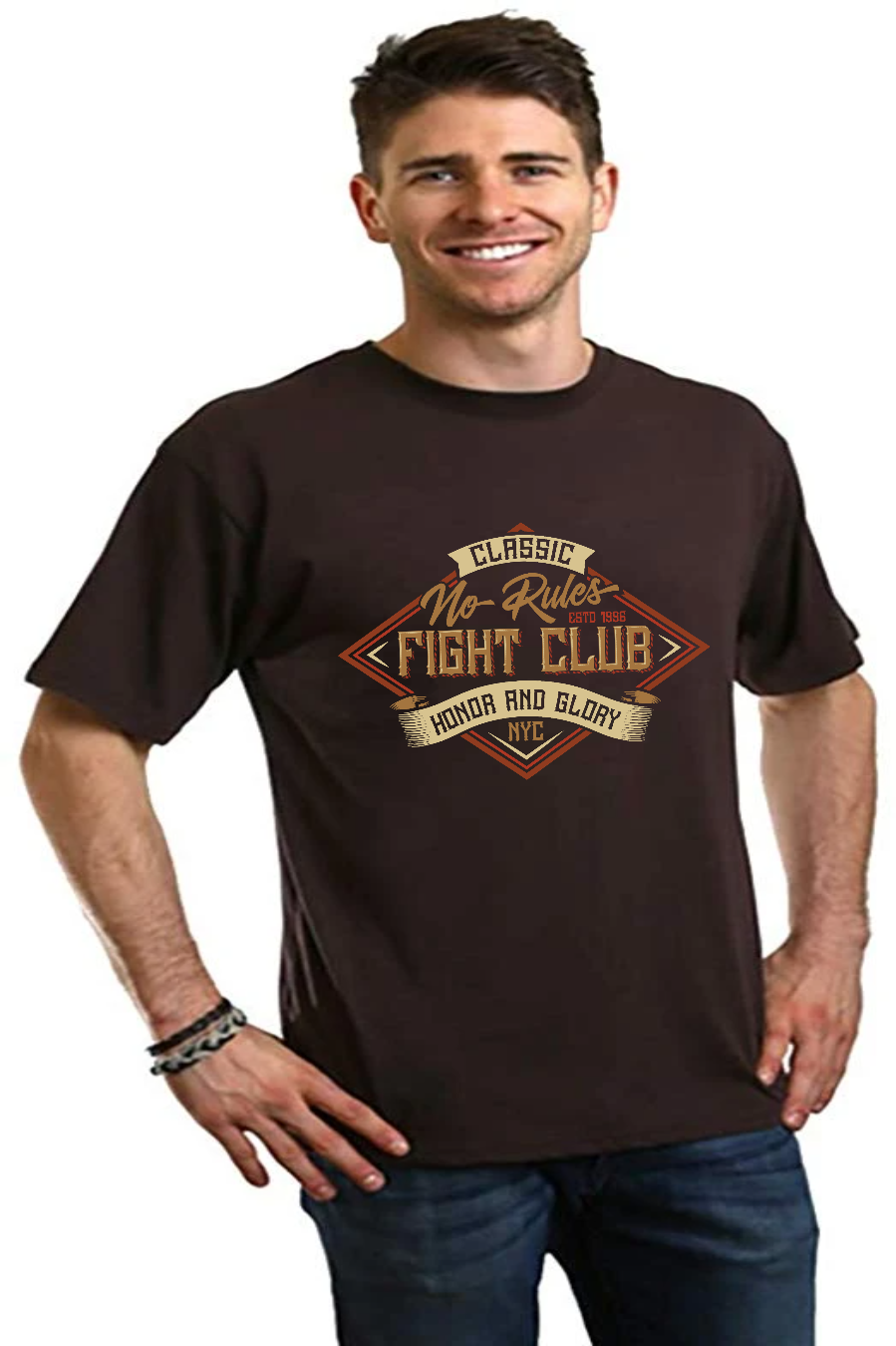 Fight Club men's graphic T-shirt brown bamboo viscose/organic cotton blend short sleeve on Tampa Home & Garden Store