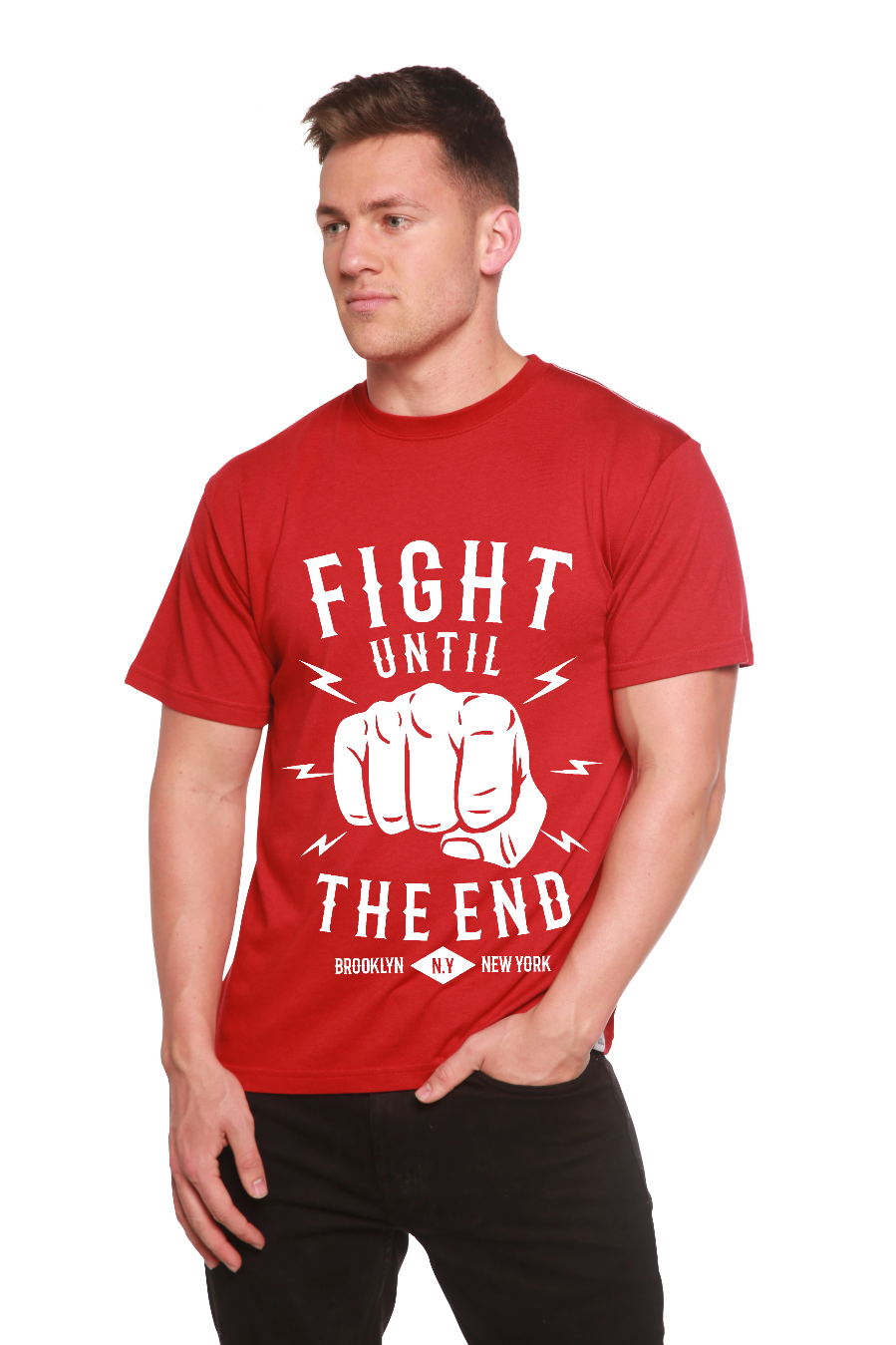 Fight Until men's red bamboo viscose/organic cotton graphic tee by Spun Bamboo, short sleeve on Tampa Home & Garden Store