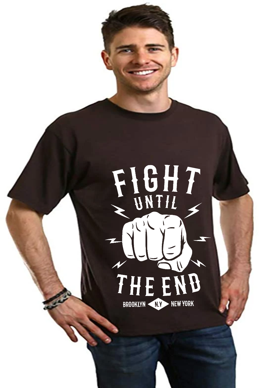 Men's black short sleeve graphic tee Fight Until The End with fist design by Spun Bamboo on Tampa Home & Garden Store