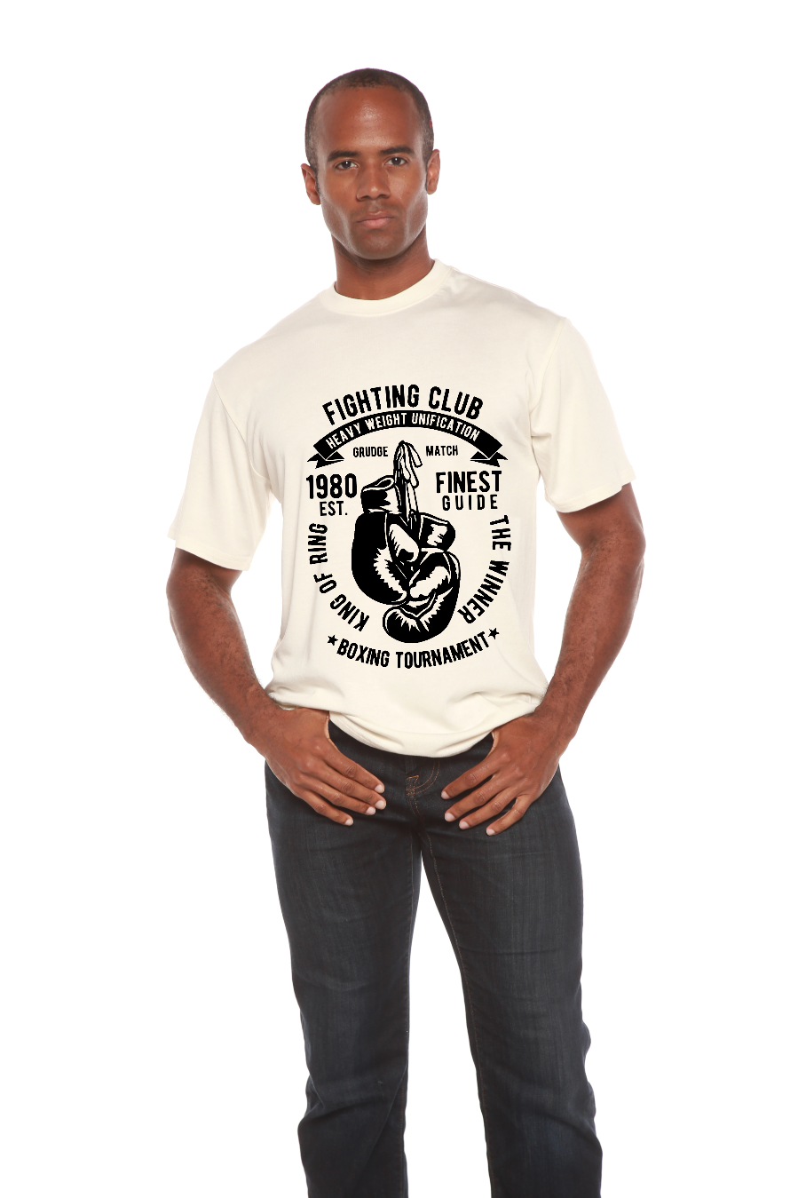 Fighting Club men's bamboo viscose/organic cotton short sleeve graphic tee cream by Spun Bamboo on Tampa Home & Garden Store