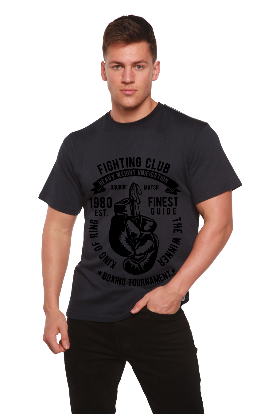 Men's Fighting Club graphic tee in charcoal, bamboo viscose/organic cotton by Spun Bamboo on Tampa Home & Garden Store