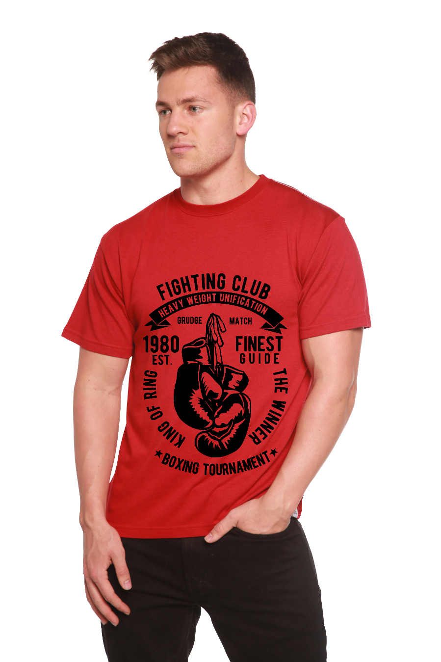 Fighting Club men's red graphic T-shirt by Spun Bamboo viscose/organic cotton on Tampa Home & Garden Store