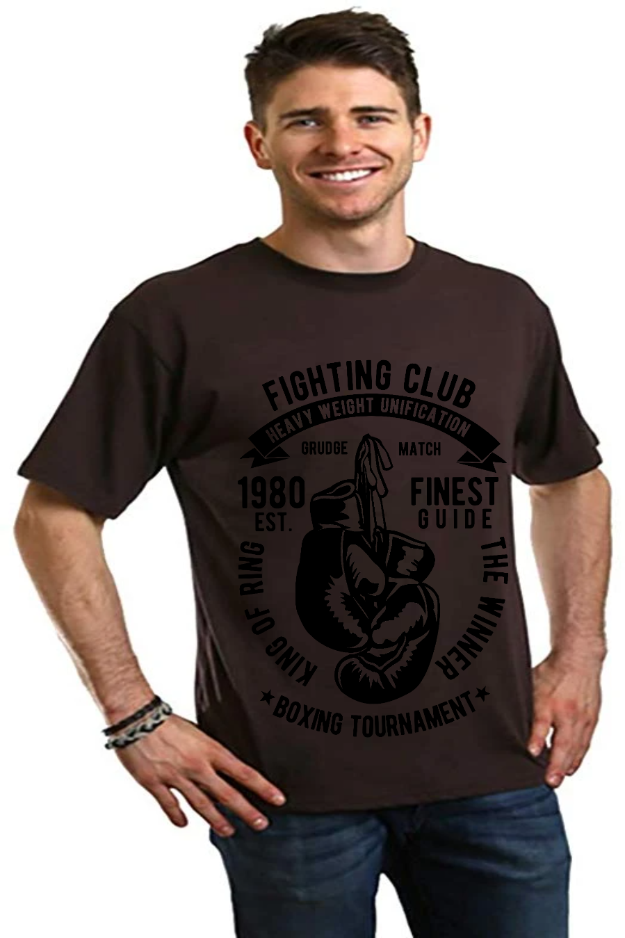 Fighting Club tee brown Spun Bamboo bamboo viscose organic cotton with boxing glove emblem on Tampa Home & Garden Store