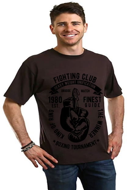 Fighting Club tee brown Spun Bamboo bamboo viscose organic cotton with boxing glove emblem on Tampa Home & Garden Store