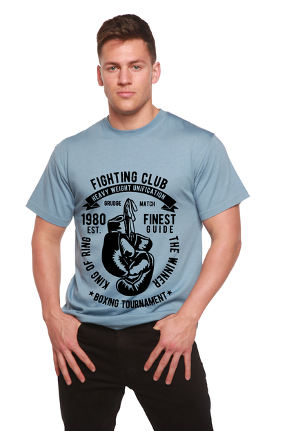 Fighting Club graphic tee by Spun Bamboo, light blue sleeve shirt with boxing gloves design on Tampa Home & Garden Store