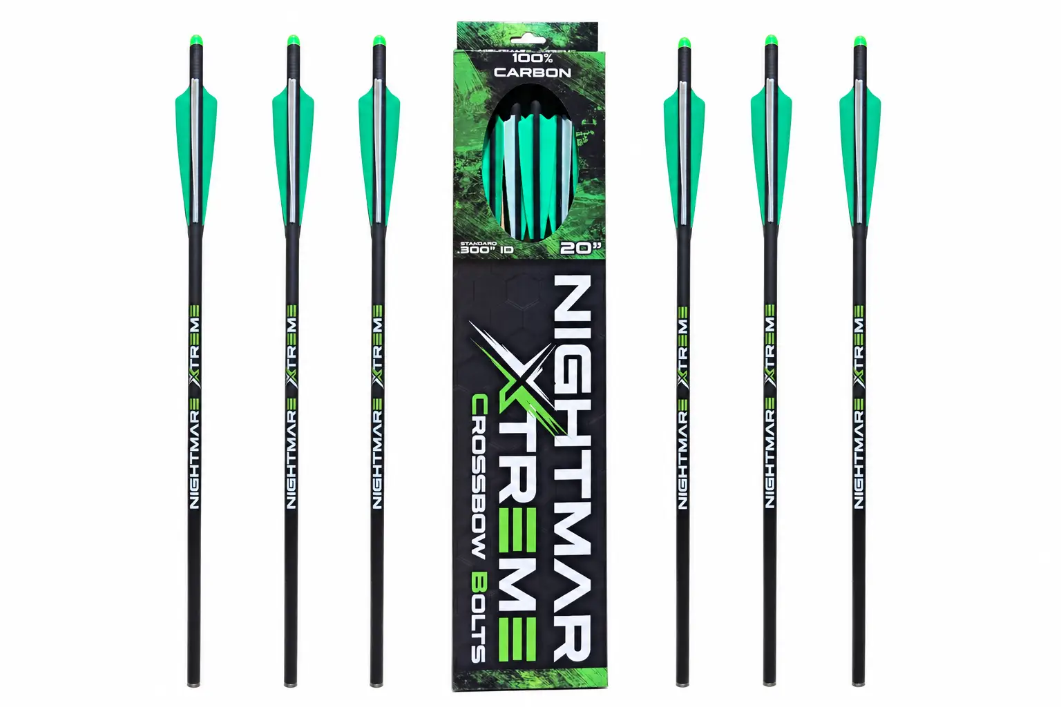 Nightmare Xtreme Carbon Crossbow Bolts 20in, six green-vaned carbon bolts Killz Products on Tampa Home & Garden Store