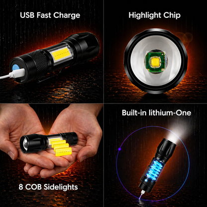 Powerlite Mini black torch Killz USB fast charge, 8 COB sidelights on Tampa Home & Garden Store