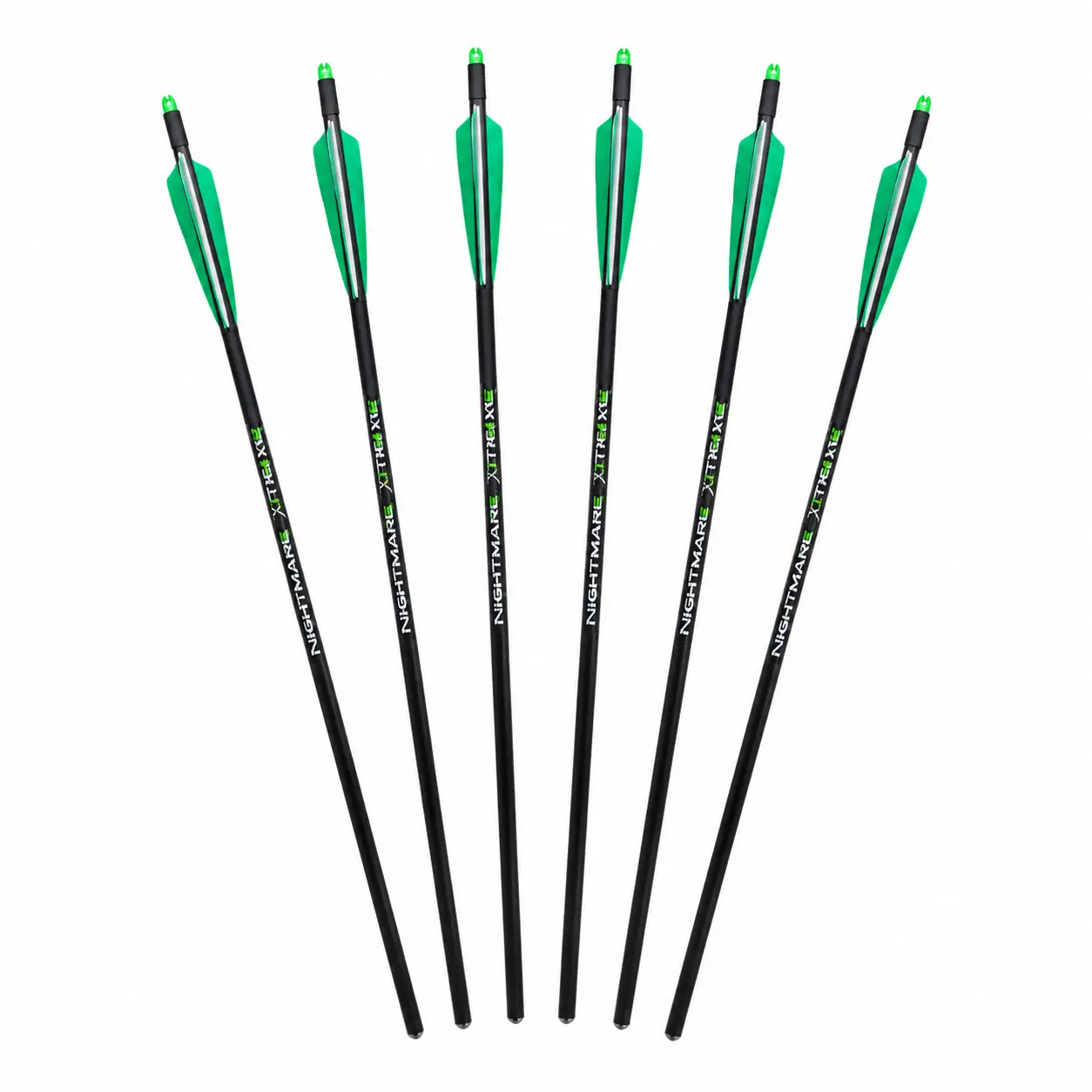 Nightmare Xtreme Carbon Crossbow Bolts 6pk, 20in, black shafts, green fletching Killz Products on Tampa Home & Garden Store