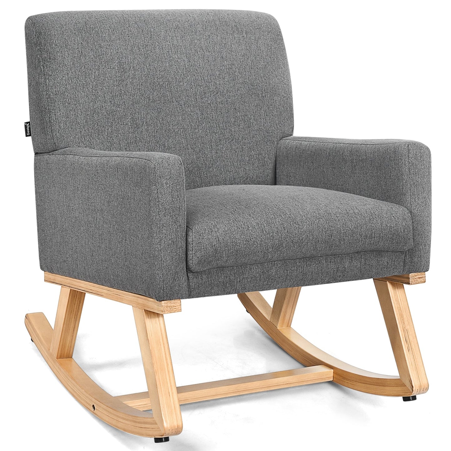 Mecedora tapizada con base de madera maciza - Beige