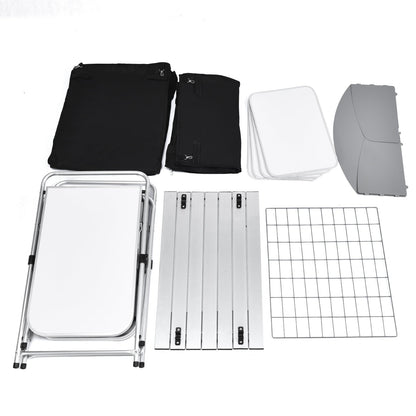 GemGear Folding Camping Table white tabletops, silver frames, black bags on Tampa Home & Garden Store