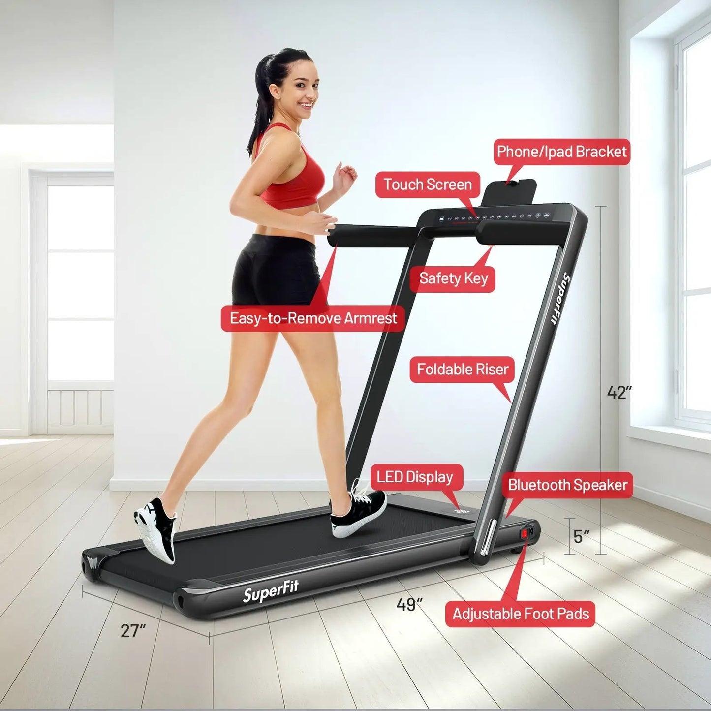 2-in-1 Electric Folding Treadmill For Home Fitness
