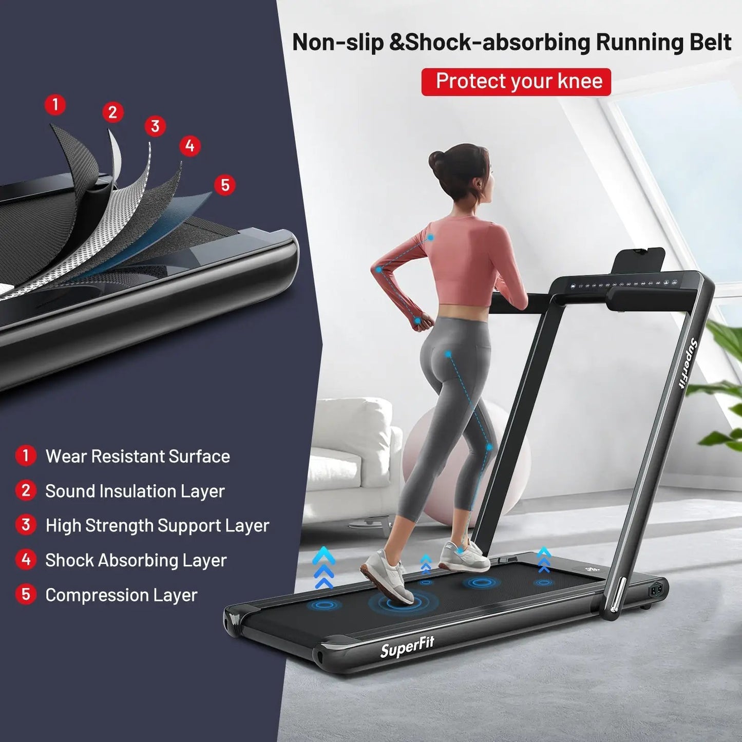 2-in-1 Electric Folding Treadmill For Home Fitness