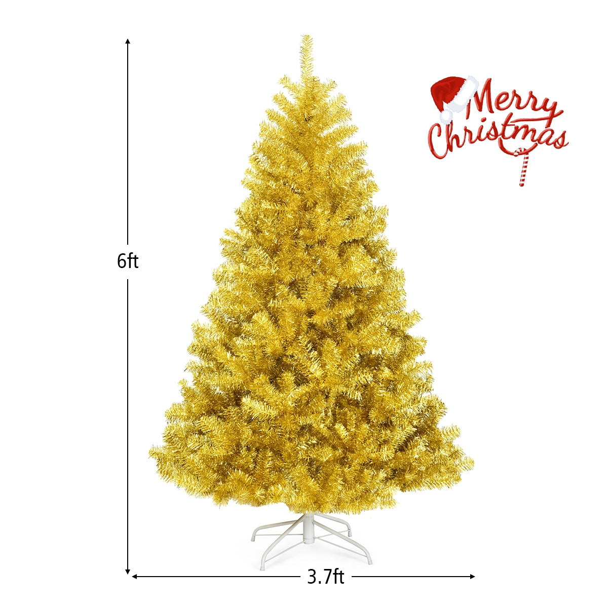 Árbol de Navidad artificial de oropel con bisagras de 1,8/2,3 metros con soporte plegable - 1,8 m
