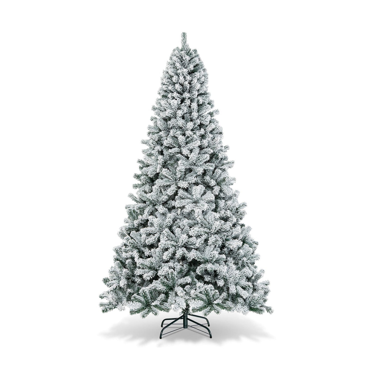 Árbol de Navidad artificial de 9 pies con bisagras y nieve artificial de primera calidad