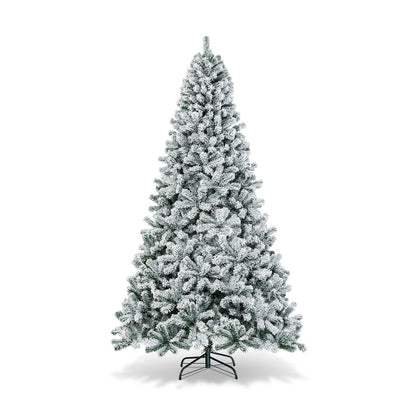 Árbol de Navidad artificial de 9 pies con bisagras y nieve artificial de primera calidad