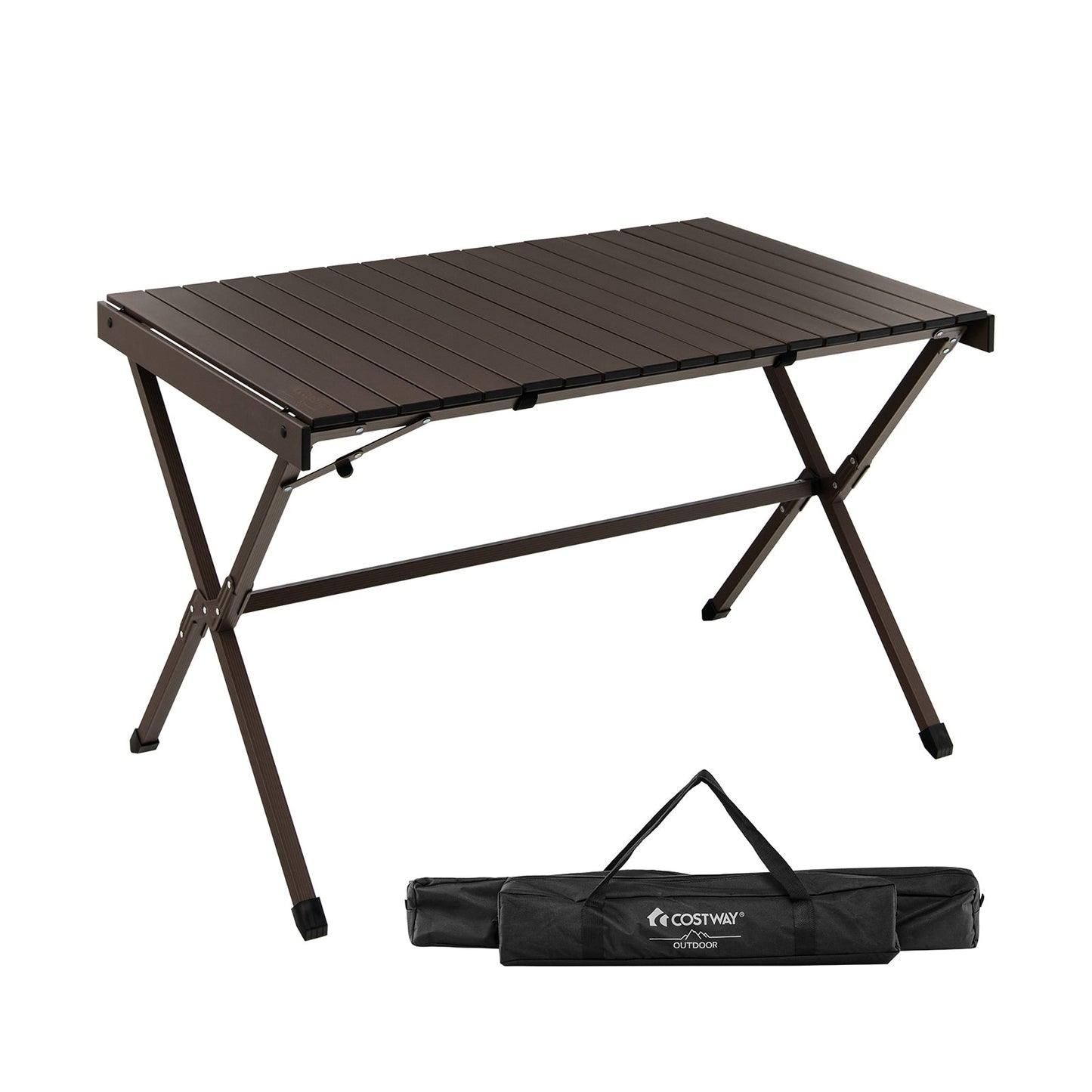 Mesa de camping portátil de aluminio para 4-6 personas con bolsa de transporte - Marrón