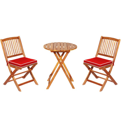 3 Pieces Patio Folding Bistro Set with Padded Cushion and Round Coffee Table-Red