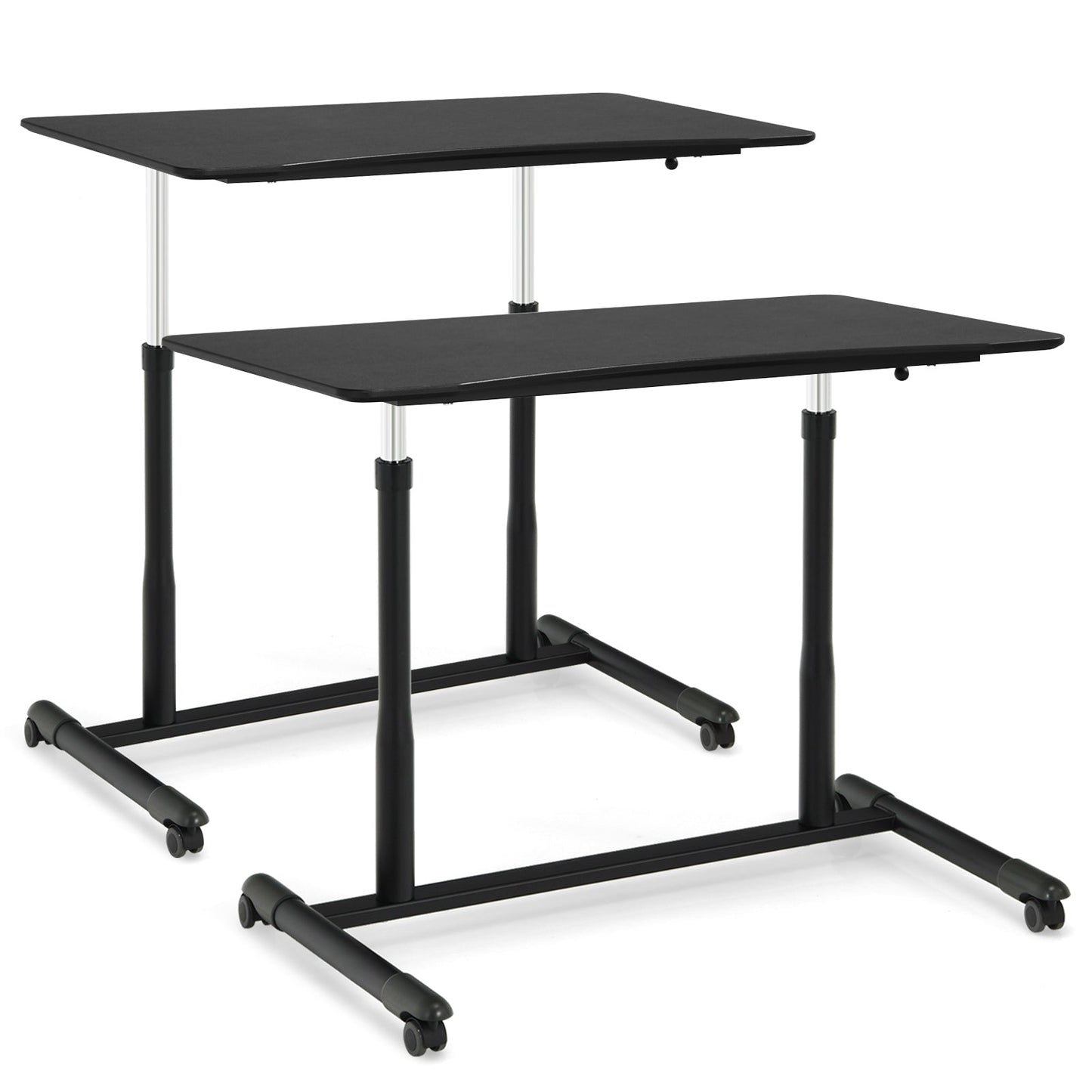 Escritorio de computadora ajustable en altura, mesa para portátil con ruedas para sentarse o pararse - Negro