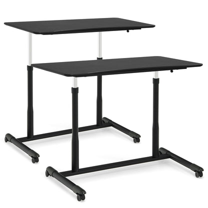 Escritorio de computadora ajustable en altura, mesa para portátil con ruedas para sentarse o pararse - Negro