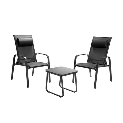 Juego de muebles de bistró para patio de 3 piezas con respaldo ajustable - Negro