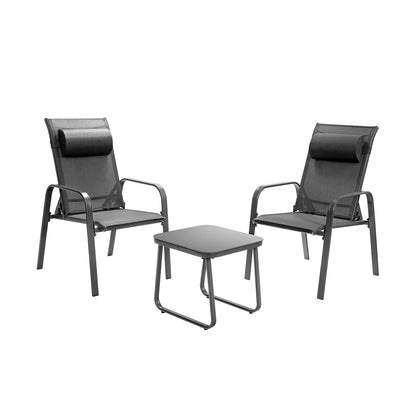 Juego de muebles de bistró para patio de 3 piezas con respaldo ajustable - Negro