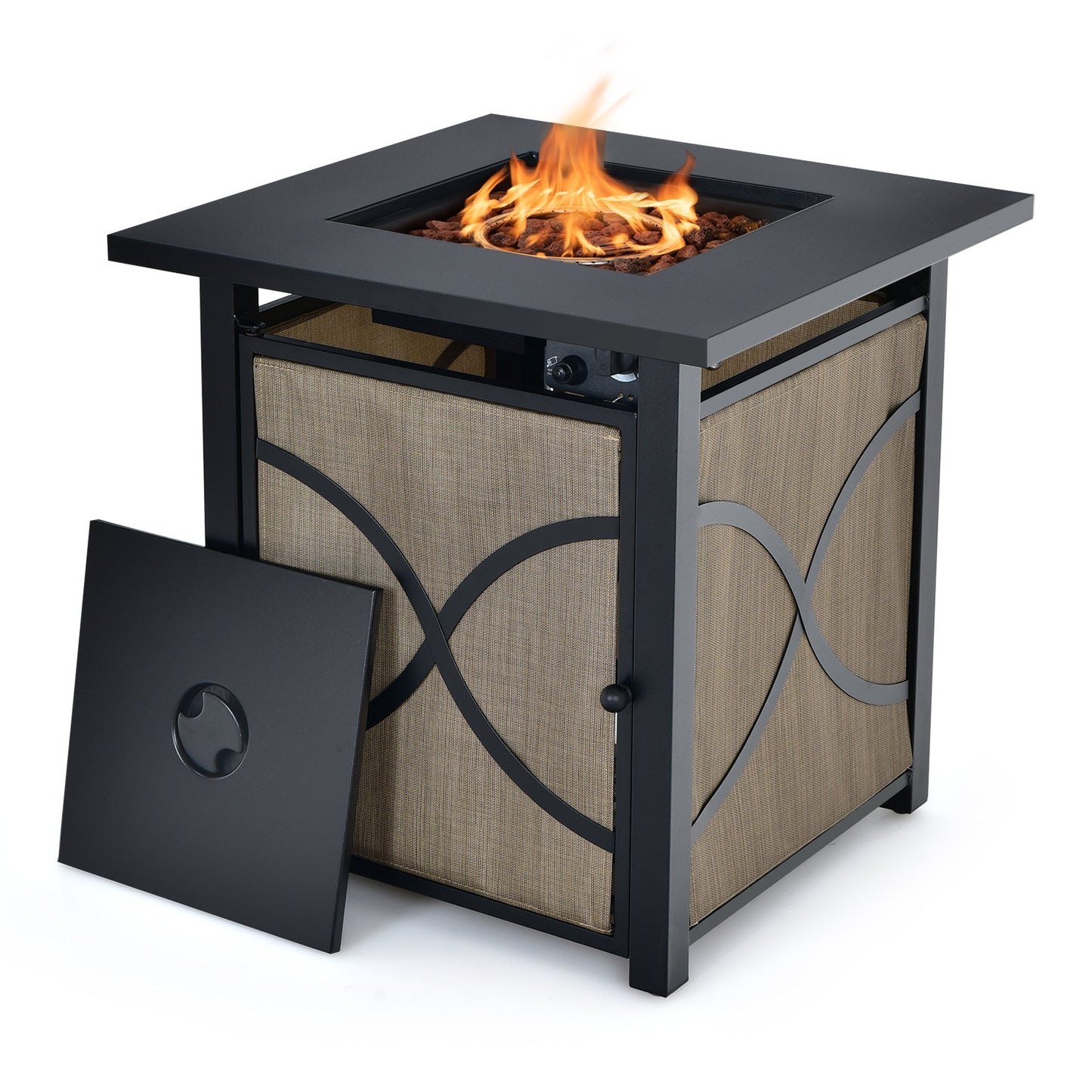 Mesa fogonera de propano de 25 pulgadas y 40000 BTU con tapa y cristal refractario