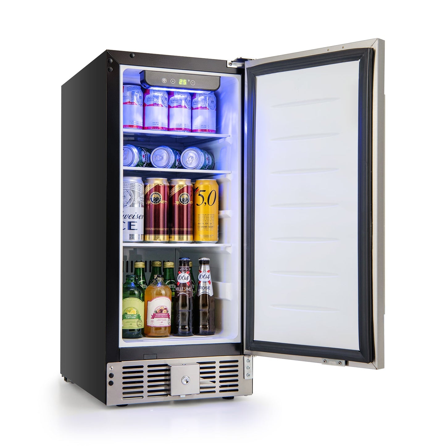 Refrigerador compacto con termostato ajustable y puerta de acero inoxidable-Plateado