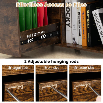 3-Drawer File Cabinet with Adjustable Shelf and Wheels for Letter-Rustic Brown
