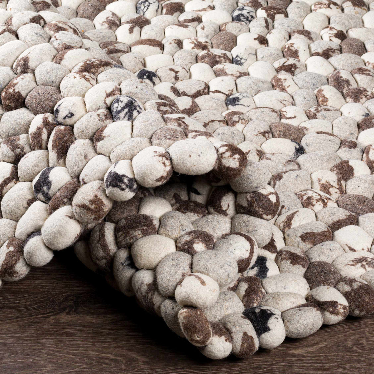 Fillmore Area Carpet - Clearance rug by Boutique Rugs in white brown felt ball design on Tampa Home & Garden Store