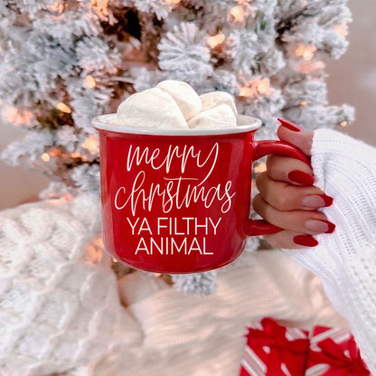 Ya Filthy Animal red Gia Roma coffee mug ceramic with white script on Tampa Home & Garden Store