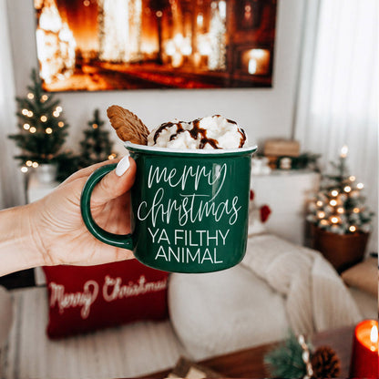 Ya Filthy Animal green ceramic coffee mug by Gia Roma with whipped cream on Tampa Home & Garden Store