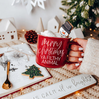 Ya Filthy Animal coffee mug red Gia Roma with white script and marshmallows on Tampa Home & Garden Store