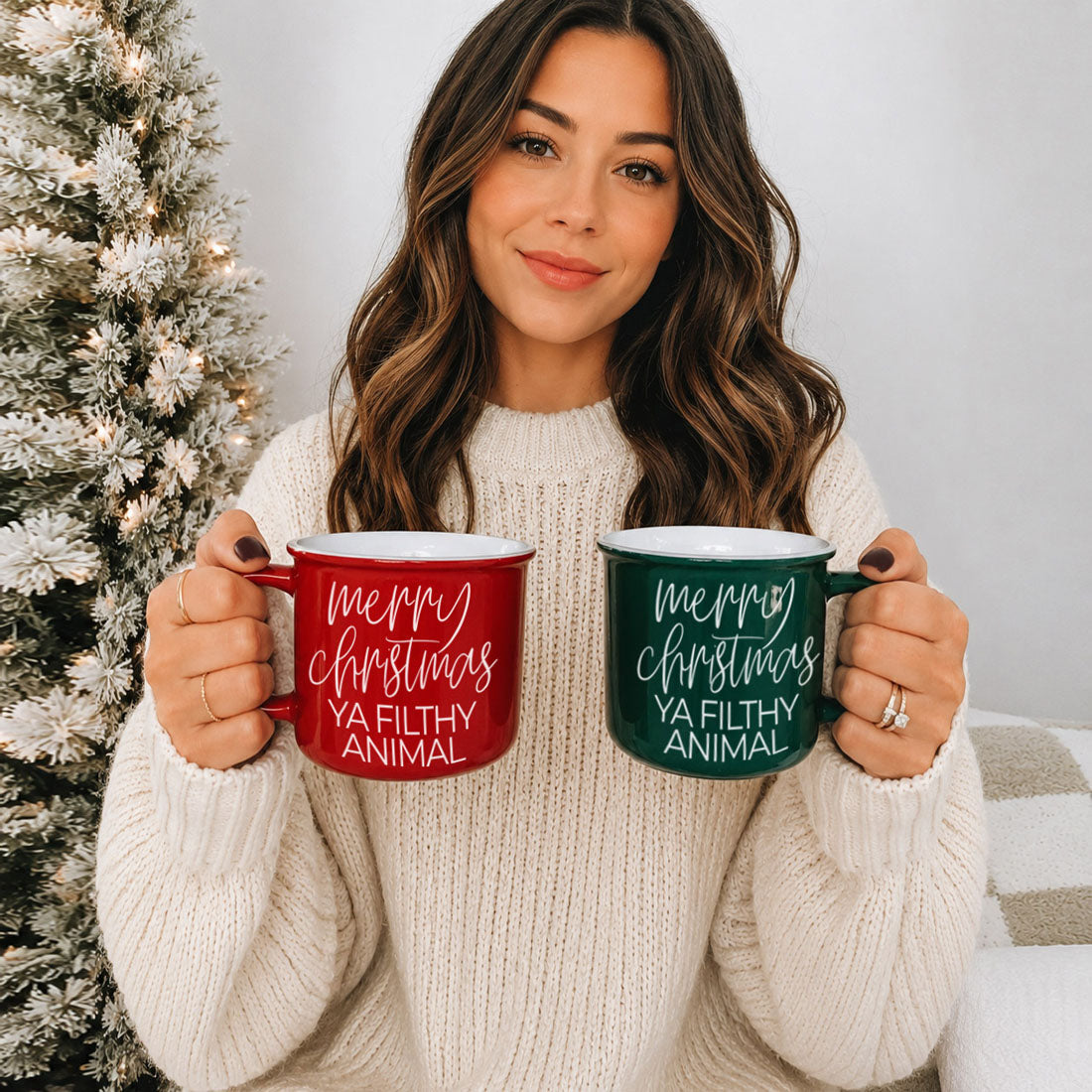 Ya Filthy Animal Gia Roma coffee mug set, red mugs with Merry Christmas text, 2 mugs on Tampa Home & Garden Store