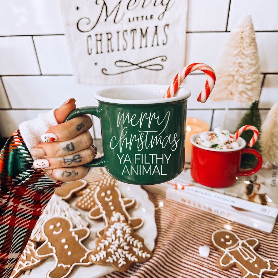 Gia Roma Ya Filthy Animal green ceramic coffee mug with white script on Tampa Home & Garden Store