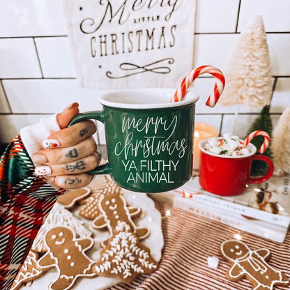 Gia Roma Ya Filthy Animal green ceramic coffee mug with white script on Tampa Home & Garden Store