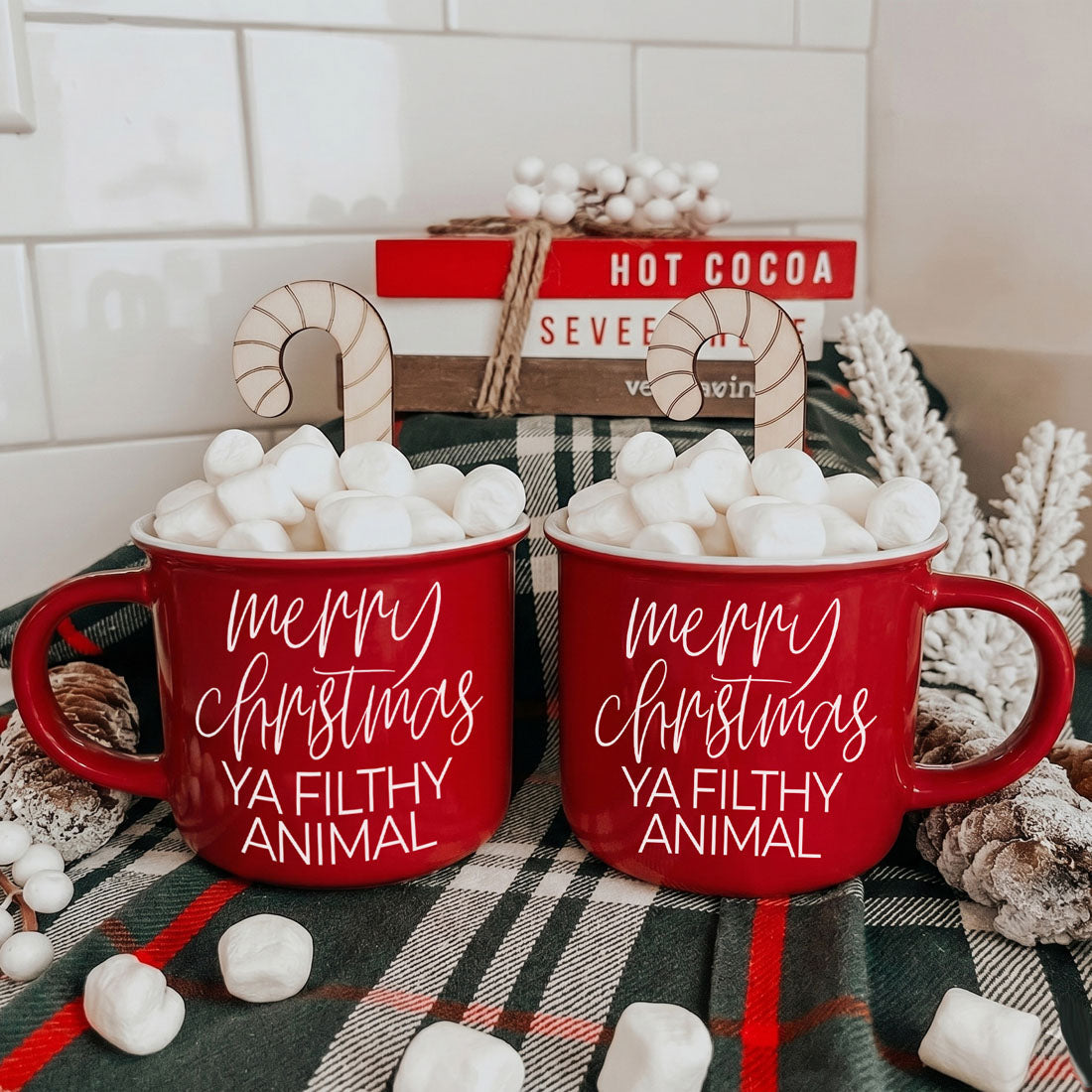 Ya Filthy Animal coffee mugs red ceramic set of 2 with white script on Tampa Home & Garden Store