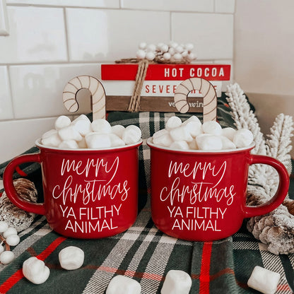Ya Filthy Animal coffee mugs red ceramic set of 2 with white script on Tampa Home & Garden Store