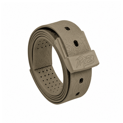 MTN Lite belt by Ridge Belts, tan embossed topo pattern with matte buckle on Tampa Home & Garden Store