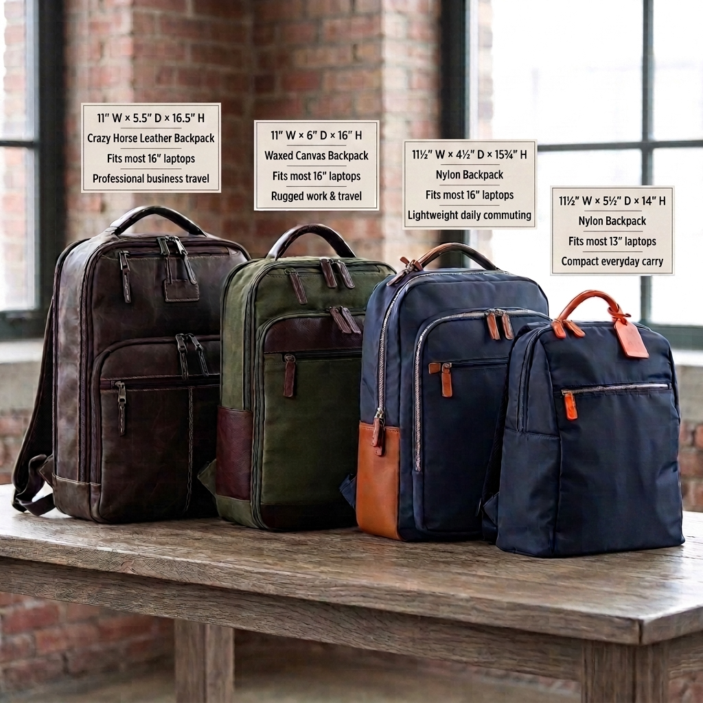 Maxwell 16in Waxed Canvas & Leather Laptop Backpack MiamiLeathers, 4-color set on Tampa Home & Garden Store