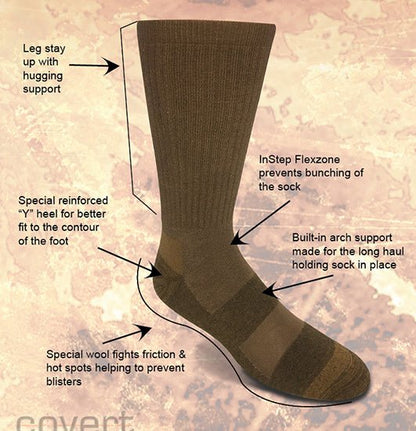 FIRE Sock brown crew military sock with arch support and Y heel by Covert Threads on Tampa Home & Garden Store