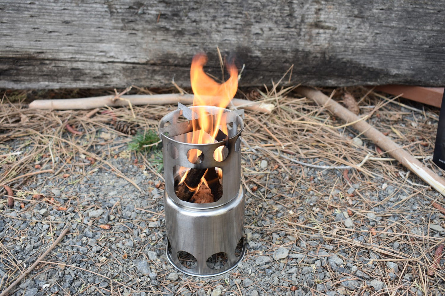 Bio Stove Cooking Kit camping stove in stainless steel with circular cutouts and flames on Tampa Home & Garden Store