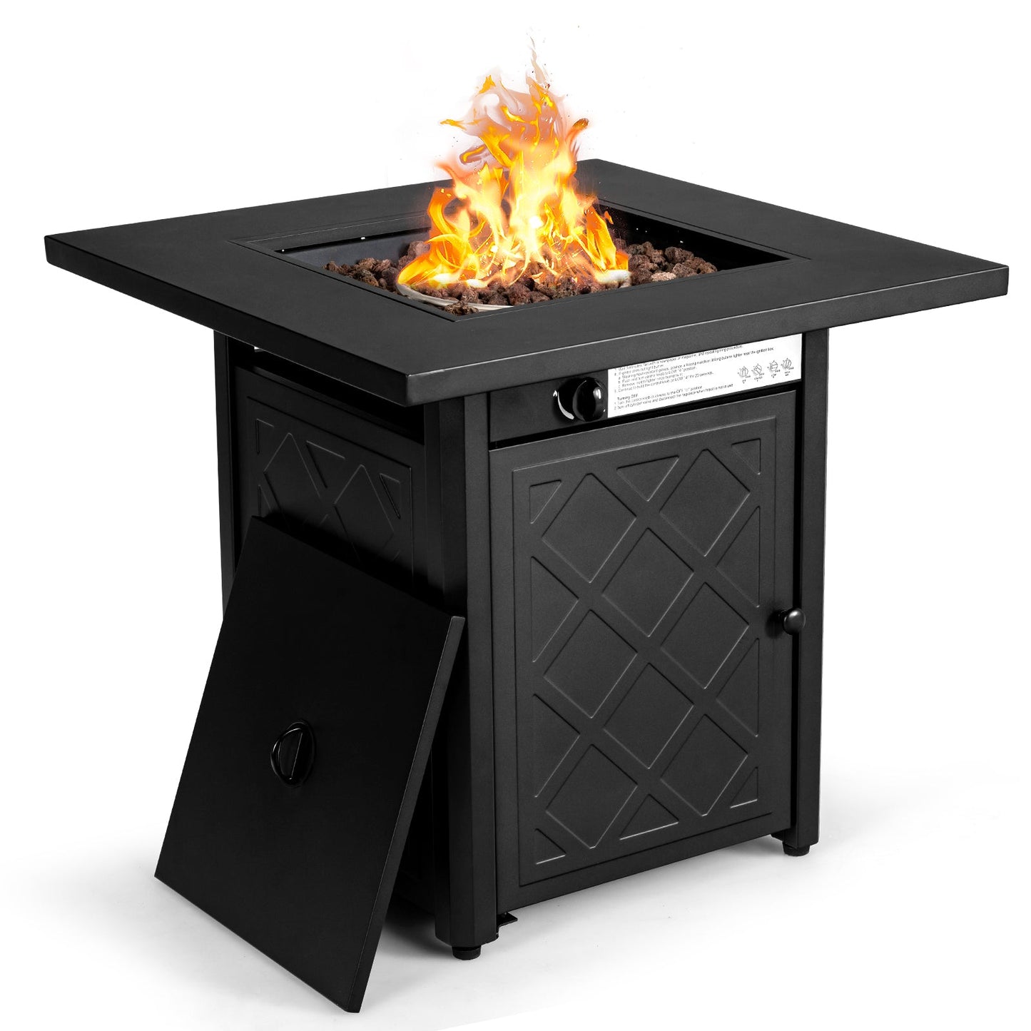 Chimenea cuadrada de gas para patio de propano de 28 pulgadas y 50 000 BTU con roca volcánica - Negro