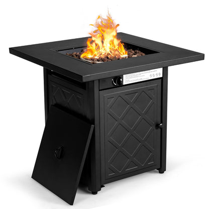 Chimenea cuadrada de gas para patio de propano de 28 pulgadas y 50 000 BTU con roca volcánica - Negro