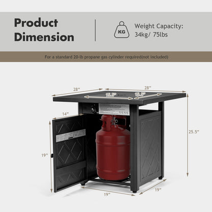 Chimenea cuadrada de gas para patio de propano de 28 pulgadas y 50 000 BTU con roca volcánica - Negro