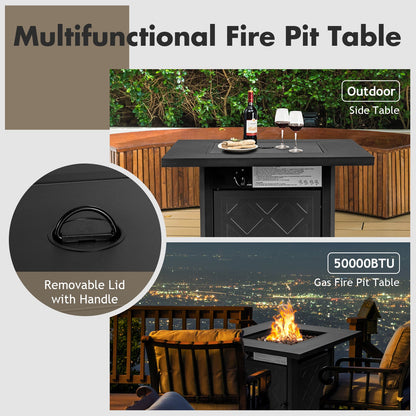 Chimenea cuadrada de gas para patio de propano de 28 pulgadas y 50 000 BTU con roca volcánica - Negro