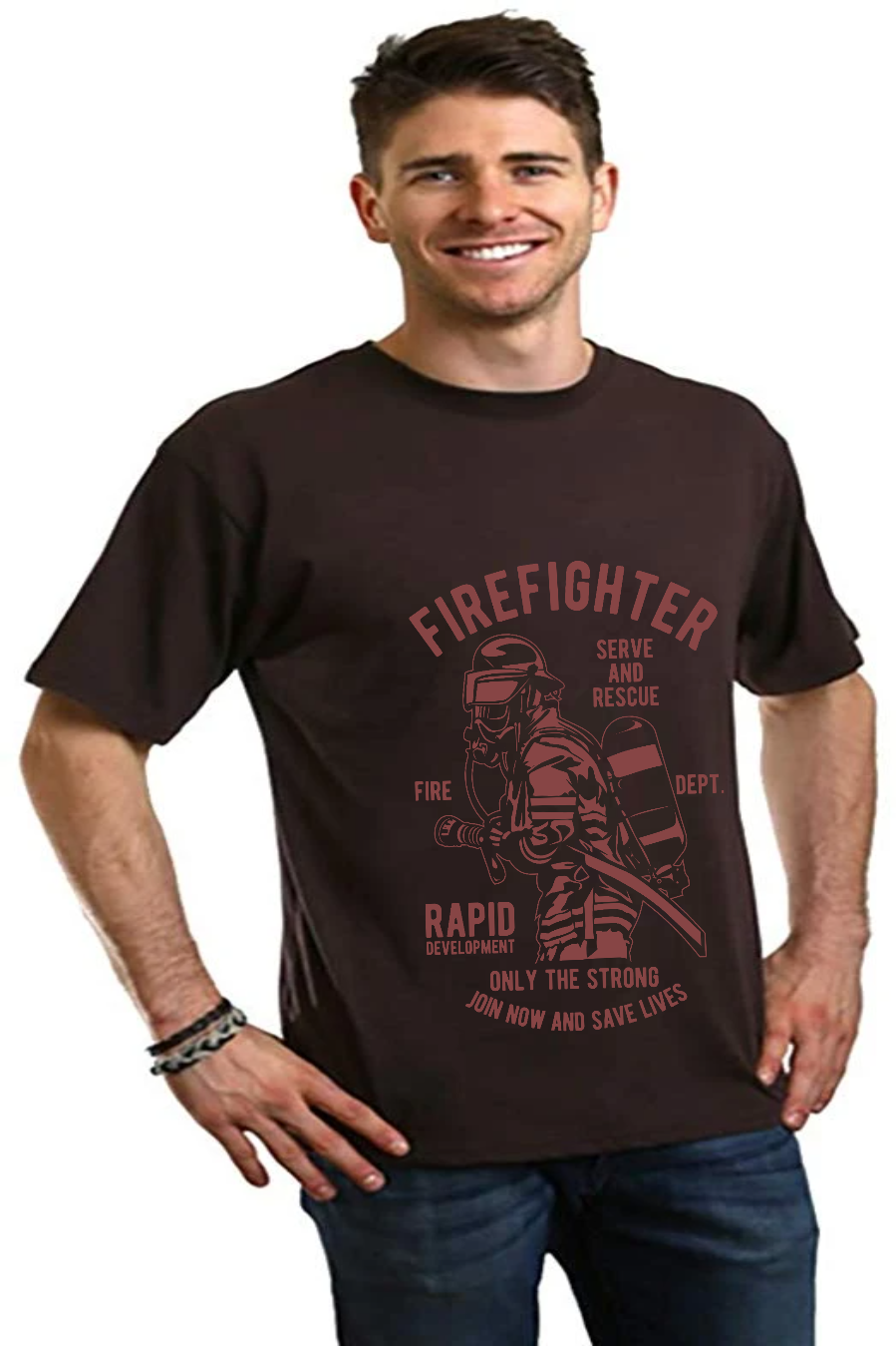 Firefighter Dept men's bamboo tee with dark brown color and firefighter graphic Spun Bamboo on Tampa Home & Garden Store
