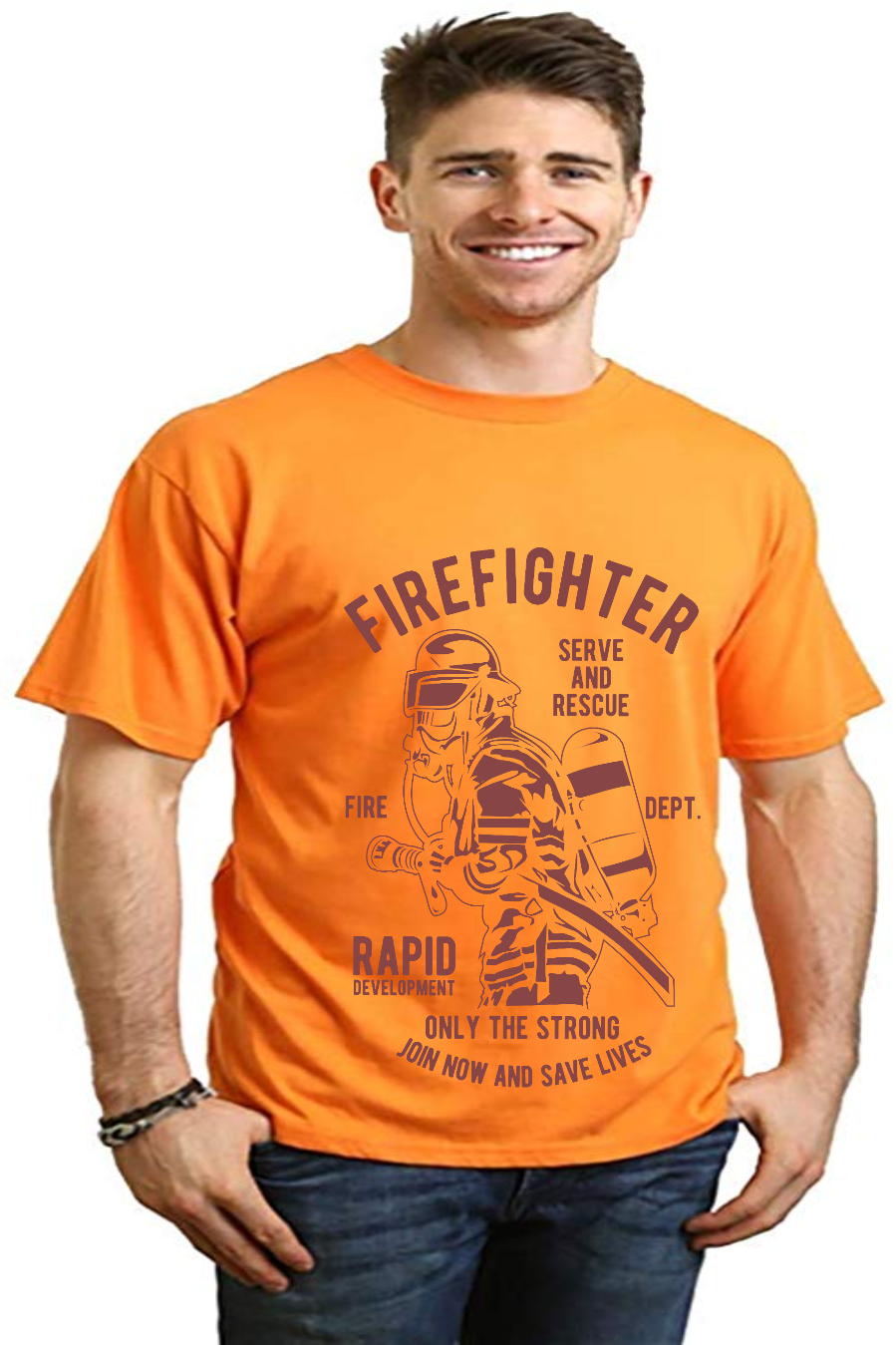 Firefighter Dept graphic T-shirt in bright orange, bamboo viscose/organic cotton by Spun Bamboo on Tampa Home & Garden Store
